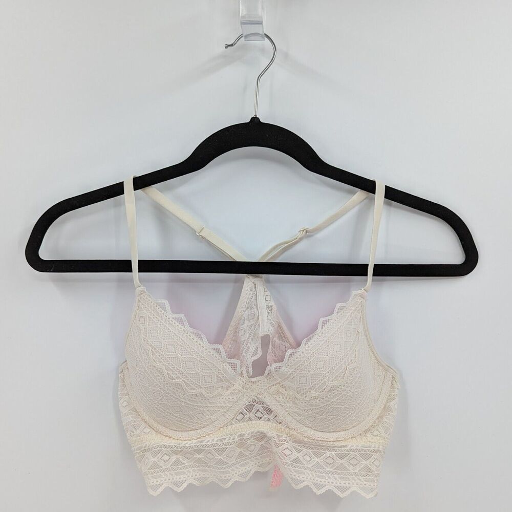 Victoria's Secret PINK Bralette Women's XS Ivory Lace Racerback